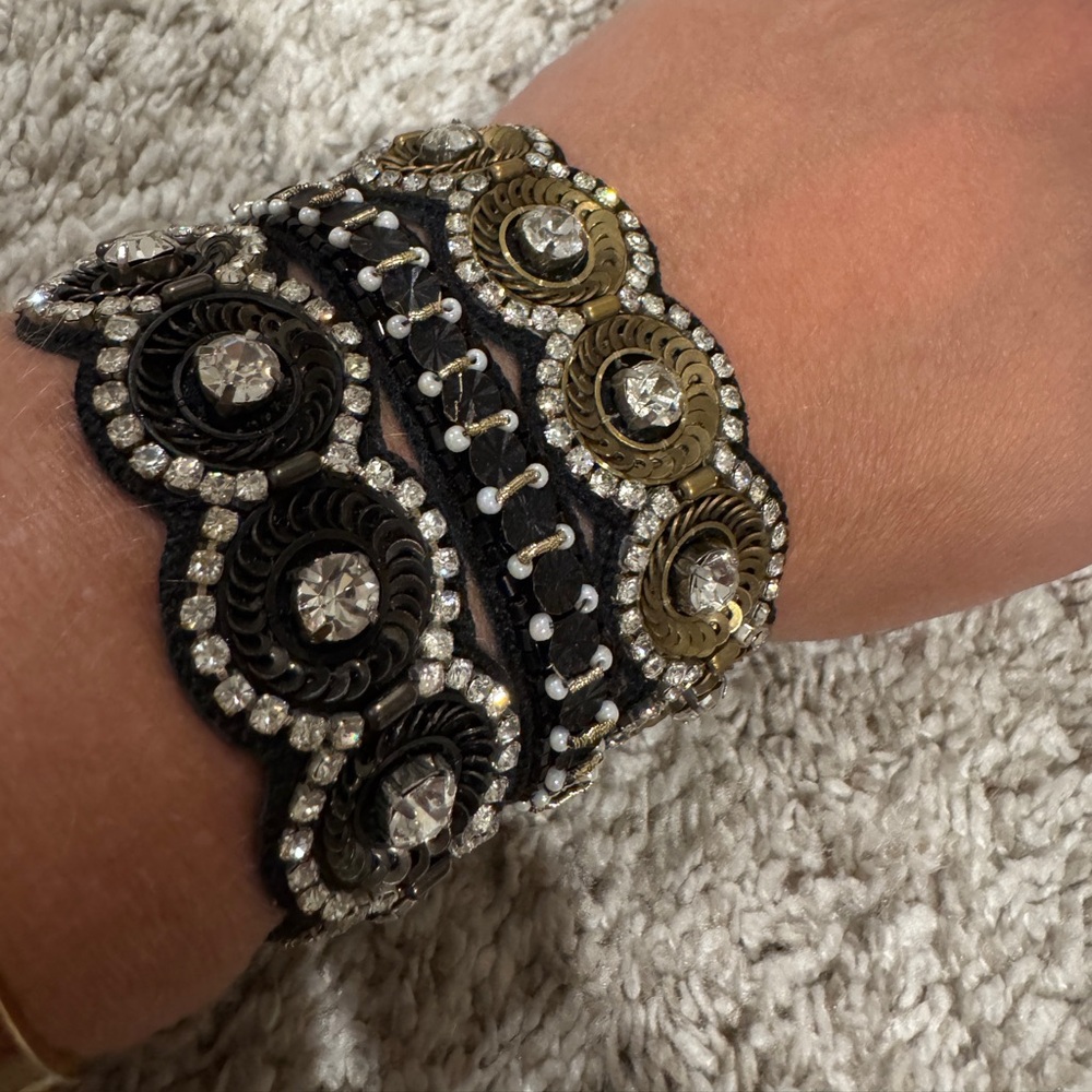 Embellished Black & Gold Sequin Cuff Bracelet - Brand